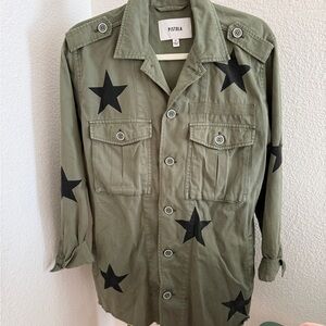 Pistola Olive Green Military Jacket with Black Star Print
